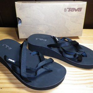 New Teva Mush Mandalyn Wedge Black Sandals Size 6 with Tags & Box